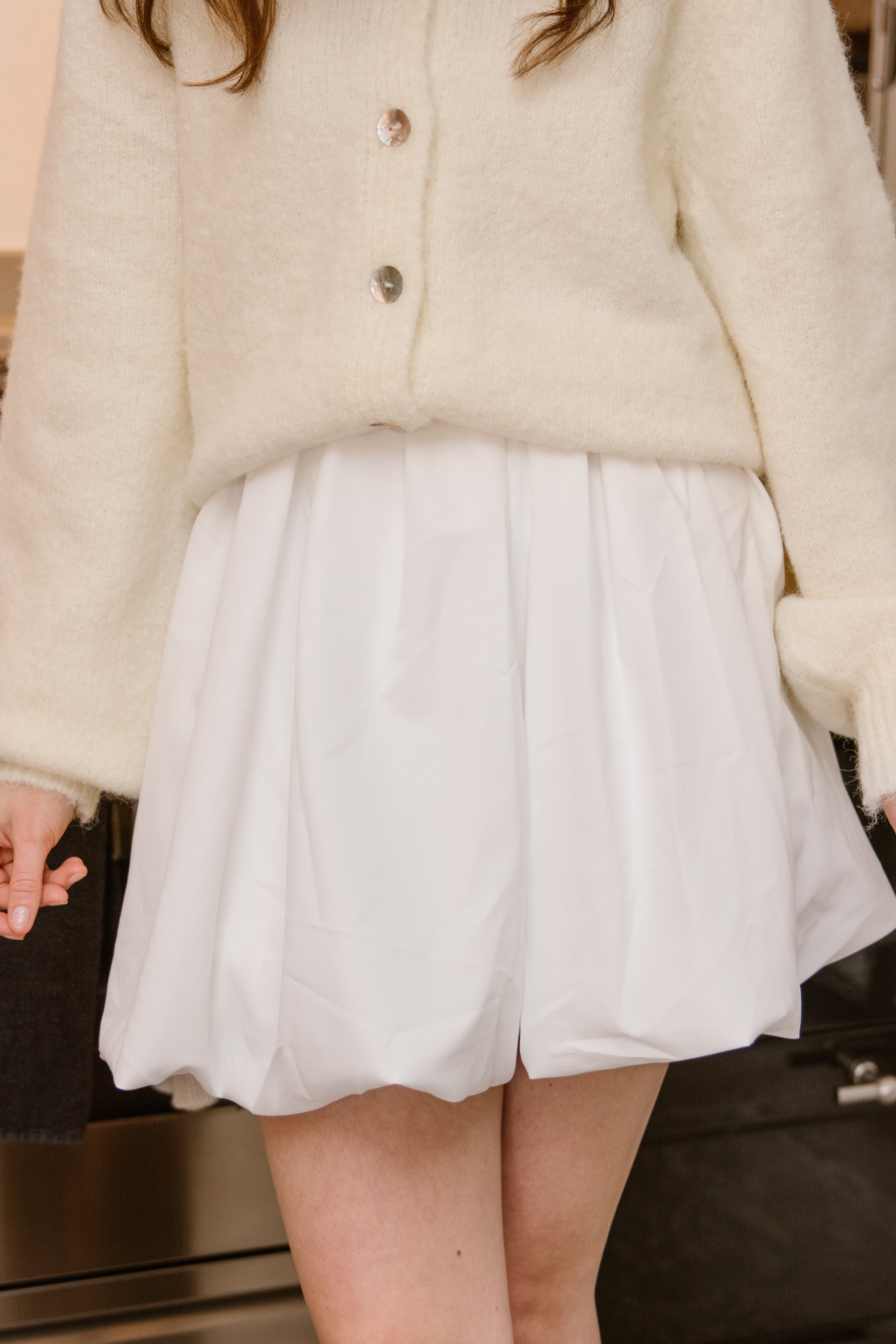 Ateljemel Luchtige Ballonrok met Volume - Wit