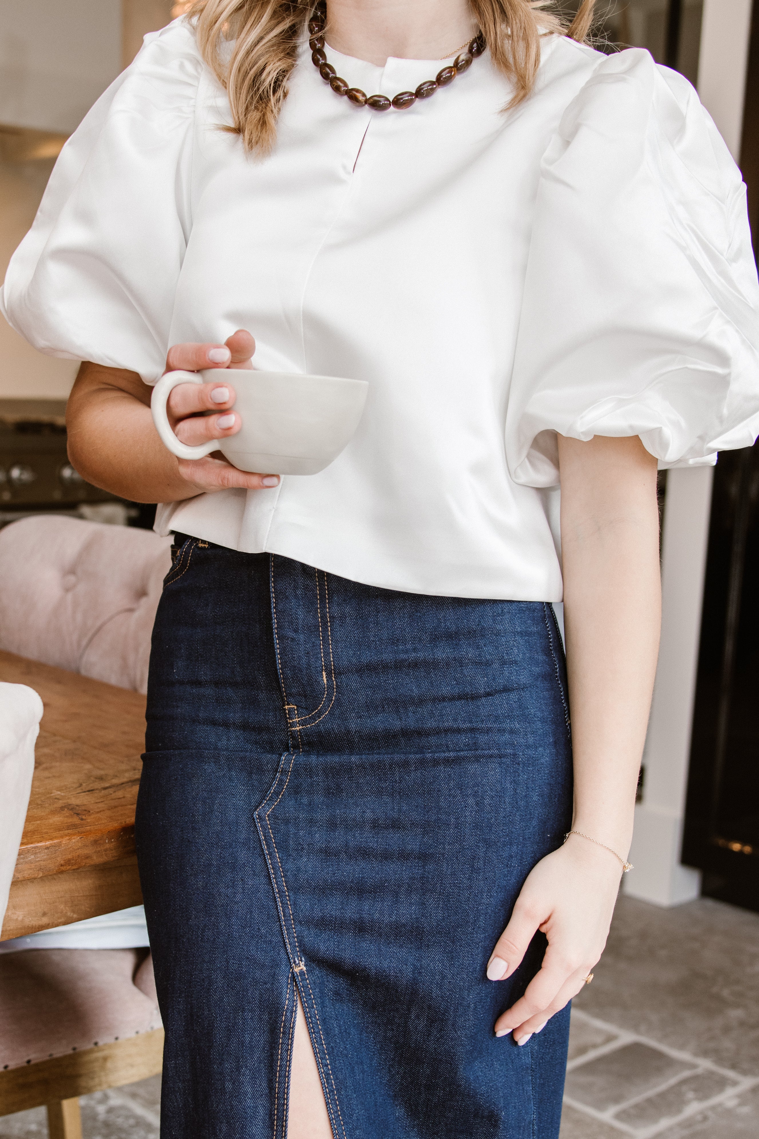 Ateljemel Blouse met Pofmouwen Ivoor