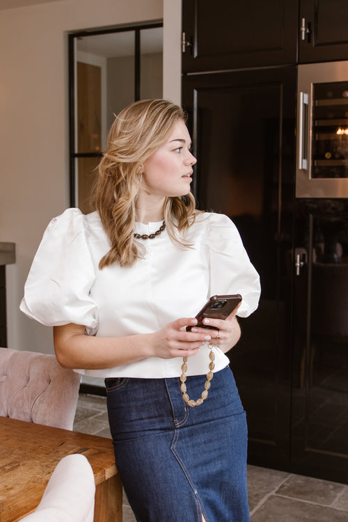 Ateljemel Blouse met Pofmouwen Ivoor